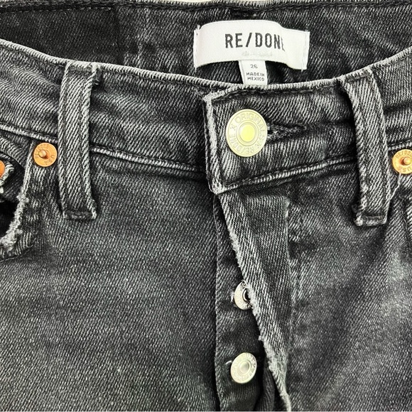 Re/done Originals 70s Stove Pipe Jeans Faded Coal With Rips Size 26 - Picture 5 of 11